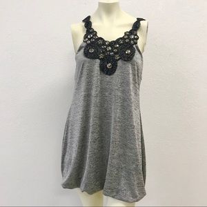Cute Triple Cherry Gray Jeweled Dress Size M